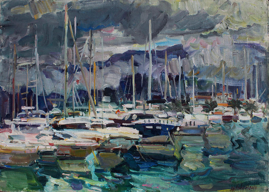 Boat Painting - The port by Juliya Zhukova