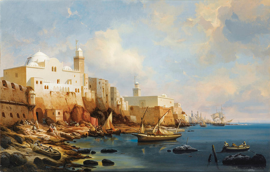 The Port of Algiers with the Jamaa Al-Jdid and Jemaa Kebir Mosques Painting by Niels Simonsen