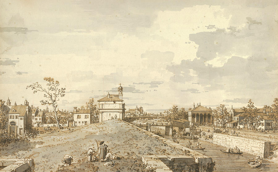 The Porta Portello with the Brenta Canal in Padua Drawing by Canaletto
