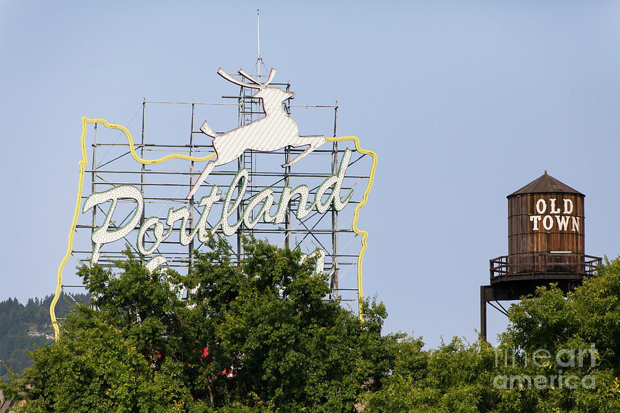 The Portland Oregon Sign aka The White Stag Sign in Portland Oregon 5D3429 Photograph by Wingsdomain Art and Photography