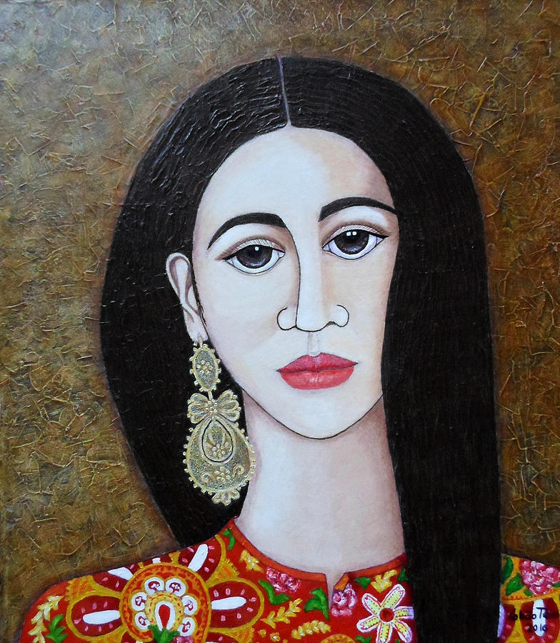 Portrait Painting - The Portuguese Earring 2 by Madalena Lobao-Tello