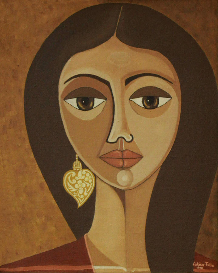 Portrait Painting - The Portuguese earring by Madalena Lobao-Tello
