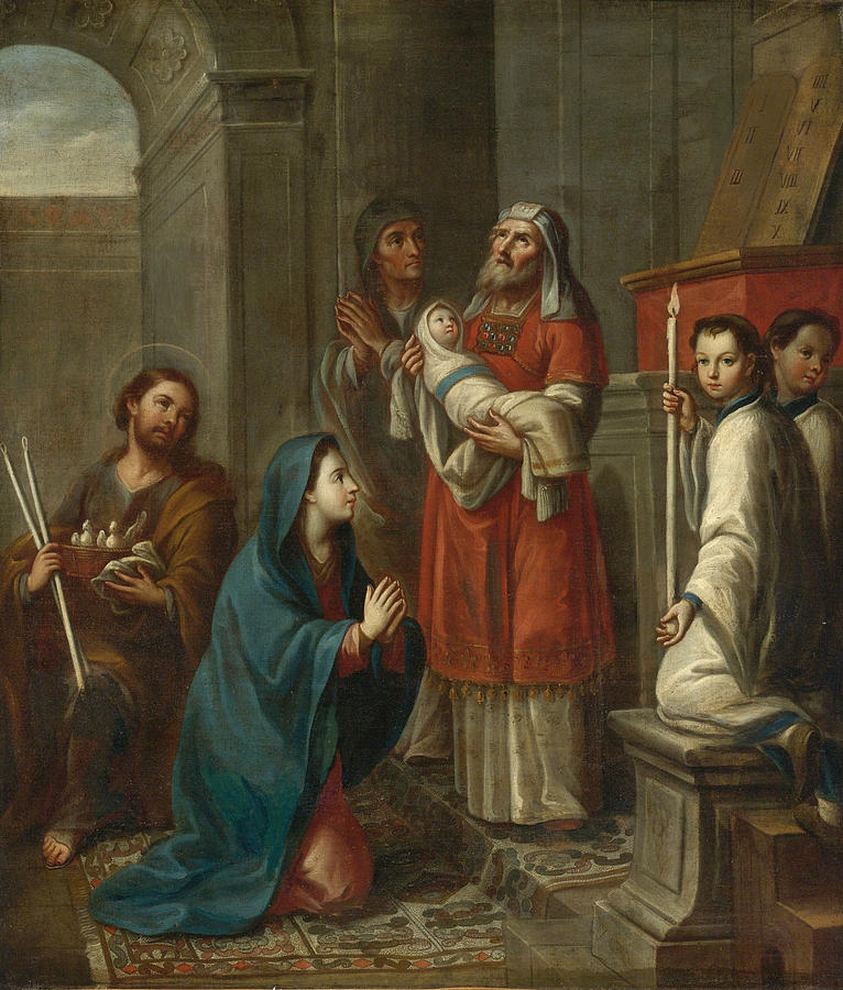The Presentation of Jesus at the Temple Painting by Miguel Cabrera