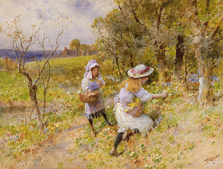 Spring Painting - The Primrose Gatherers by William Stephen Coleman