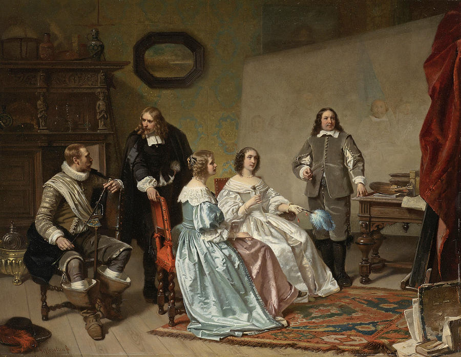 The Princess of Orange Visiting the Work-shop of Bartholomeus van der Helst Painting by Hendrik Jacobus Scholten