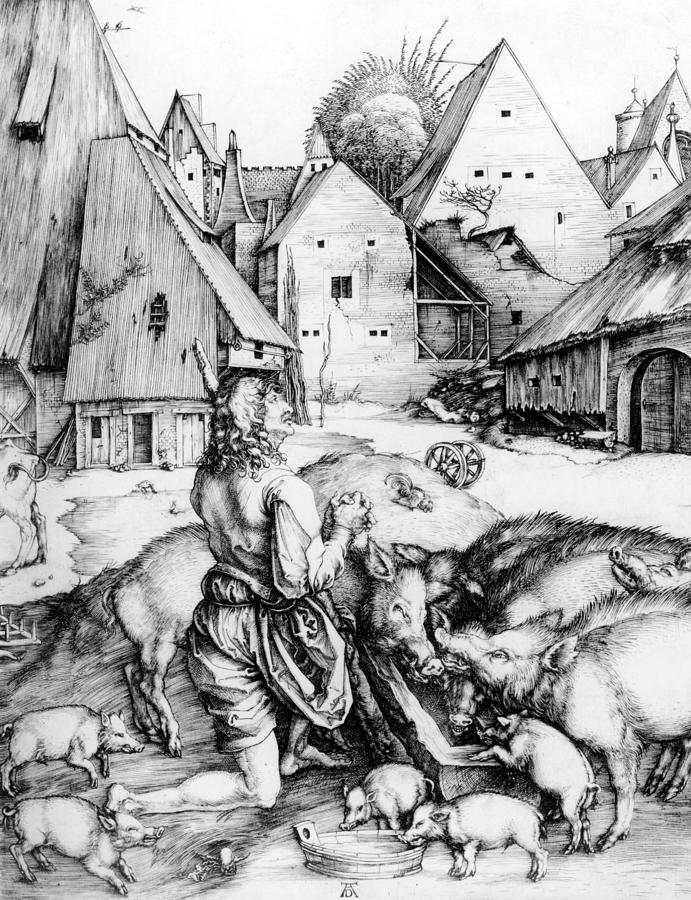 Albrecht Durer Drawing - The Prodigal Son by Albrecht Durer