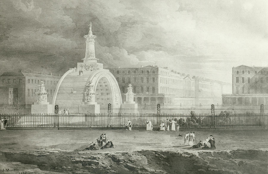 Architecture Drawing - The Proposed Triumphal Arch from Portland Place to Regents Park, 1820  by John Martin