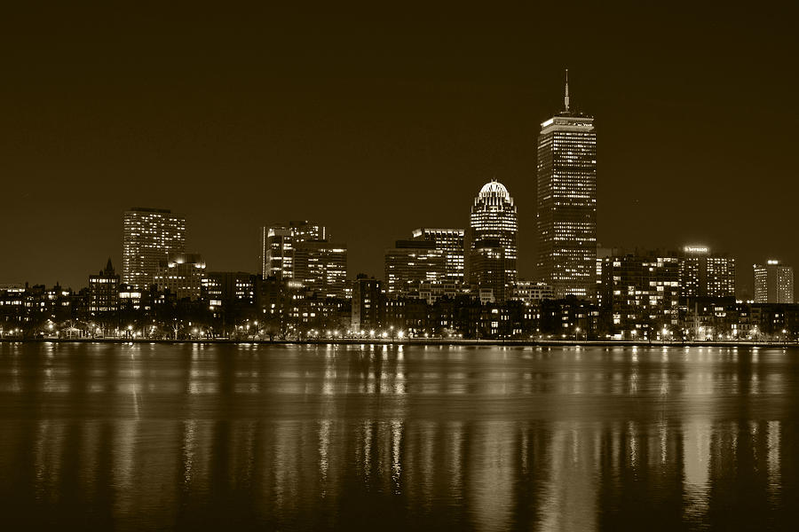 The Pru lit up in Red Sepia Photograph by Toby McGuire