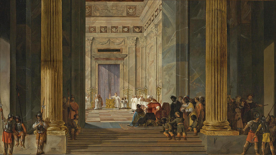 The Queen of Sheba before the Temple of Solomon in Jerusalem Painting by Salomon de Bray