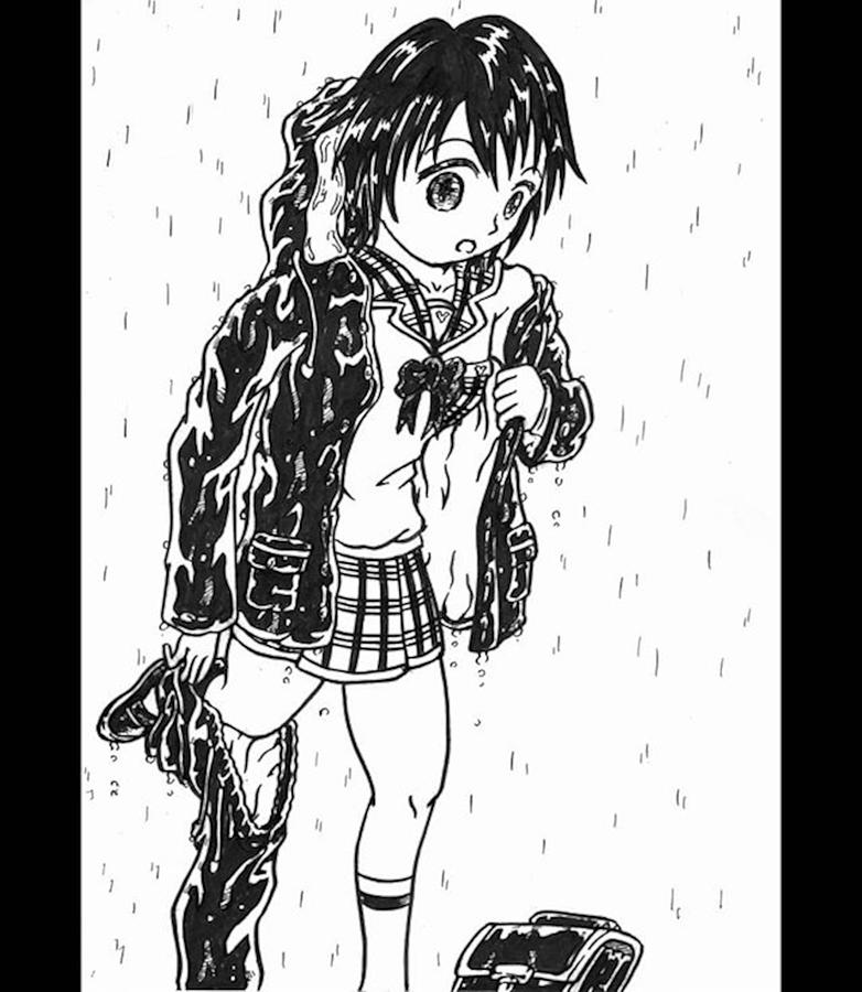 Pen Drawing - The rainy season has set in. by Hisashi Saruta