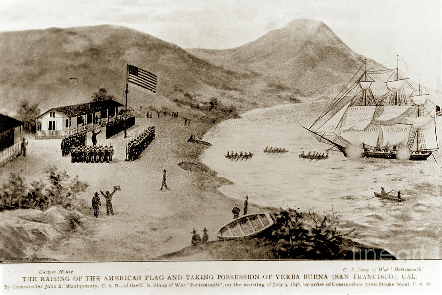 San Francisco Photograph - The raising of the American flag and taking possession of Yerba  in 1846 by Monterey County Historical Society