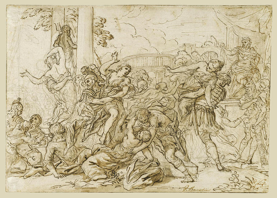 The Rape of the Sabine Women Drawing by Antonio Domenico Gabbiani