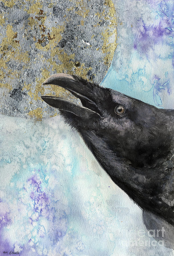 Raven and the Moon 2017 03 09 Painting by Ang El