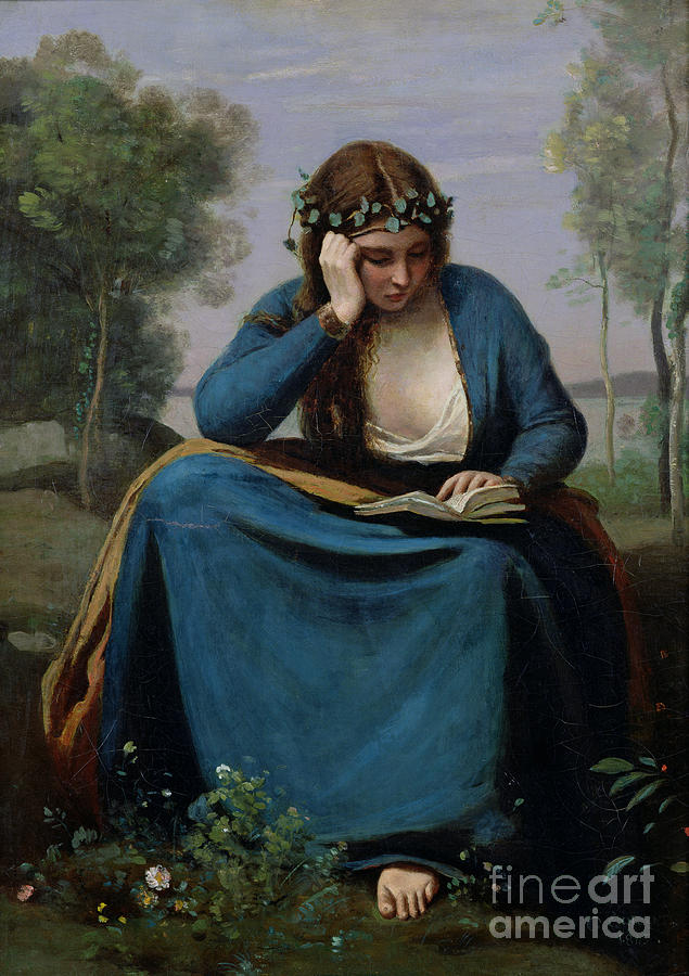The Reader Crowned with Flowers by Corot Painting by Jean Baptiste Camille Corot