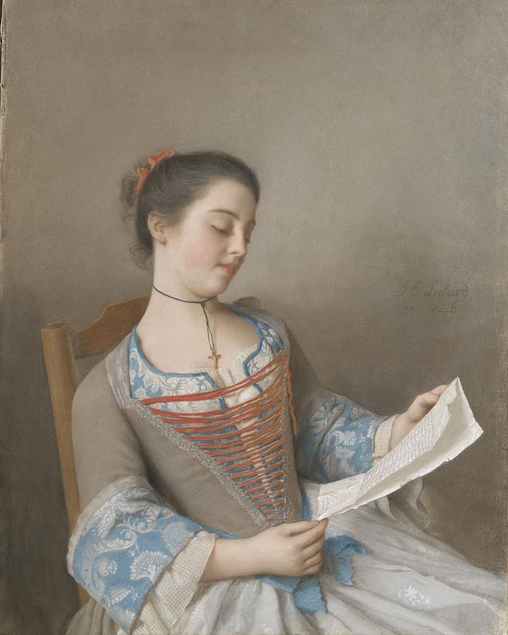 The Reader Marianne Lavergne, een van de kunstenaar nicht, in Lyonese plattelandskleding, Jean-E Painting by Celestial Images