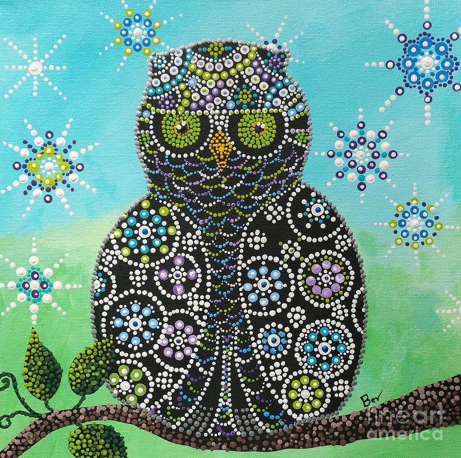 The Reader Owl Mandala Painting by Beverly Livingstone