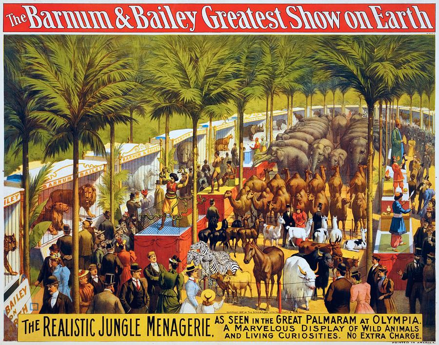 Elephant Painting - The realistic jungle menagerie, circus poster for, 1897 by Vincent Monozlay