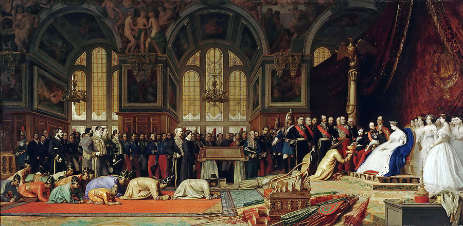 The Reception of Siamese Ambassadors by Emperor Napoleon III at the Palace of Fontainebleau Painting by Jean-Leon Gerome