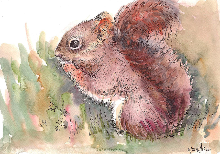 The red Squirrel Painting by Asha Sudhaker Shenoy