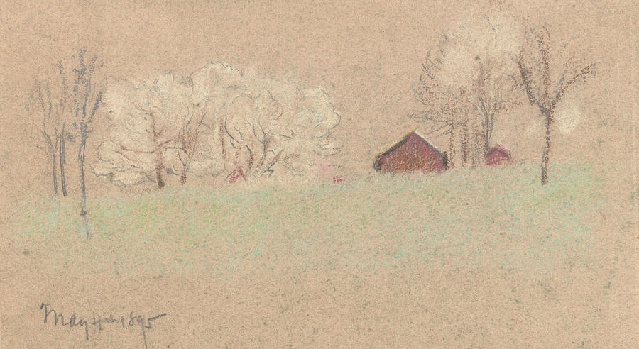 Arthur Bowen Davies Drawing - The Red Barn by Arthur Bowen Davies