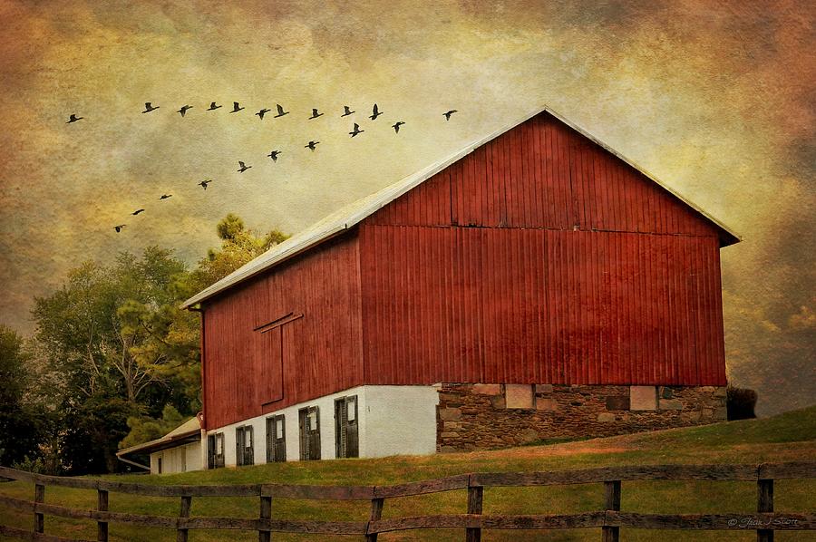  The Red Barn Mixed Media by Fran J Scott