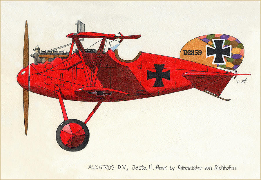 Airplane Drawing - the Red Baron by Terry Anderson