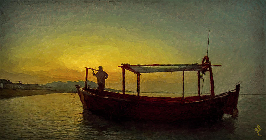 The  Red boat at sunset Digital Art by Syed Muhammad Munir ul Haq