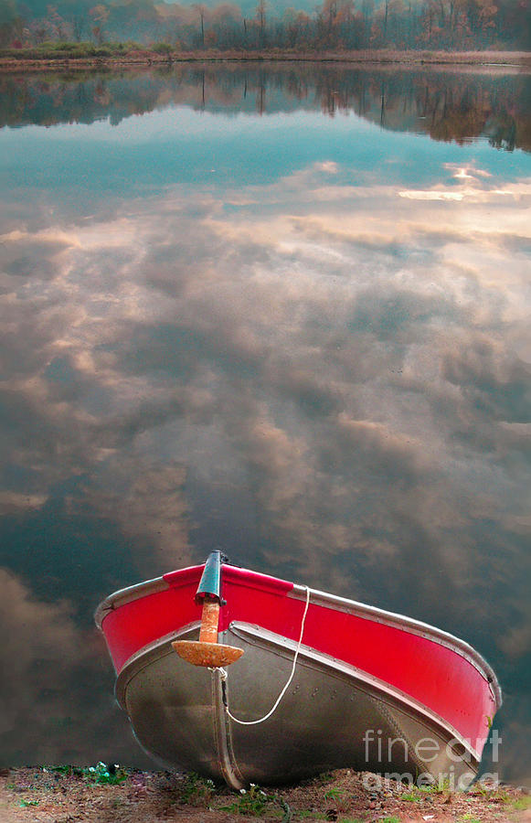 The red boat dawn reflection Photograph by Gina Signore