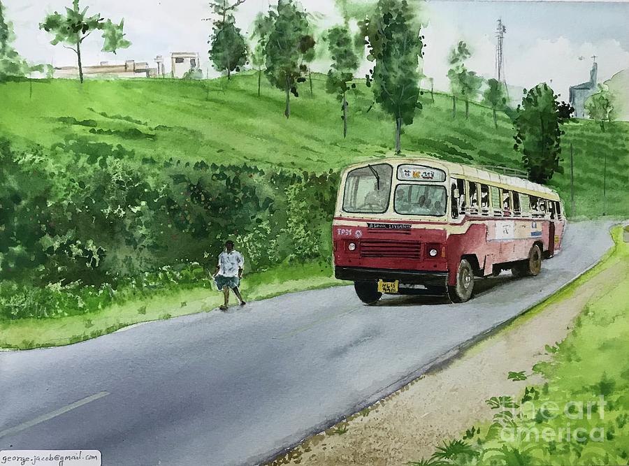 The Red Bus Painting by George Jacob