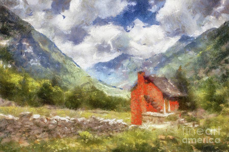 Nature Painting - The Red Cabin by Sarah Kirk by Esoterica Art Agency