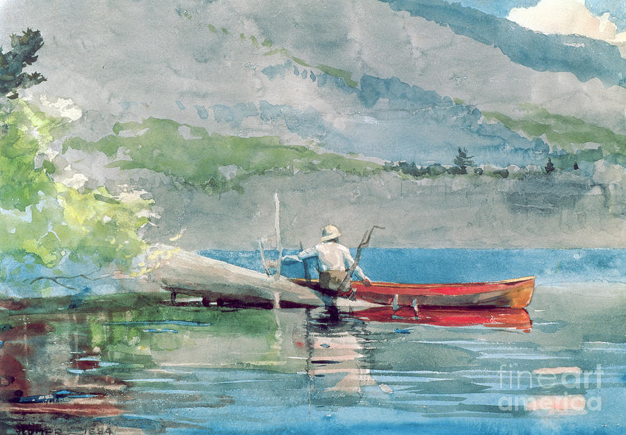 The Red Canoe Painting - The Red Canoe by Winslow Homer