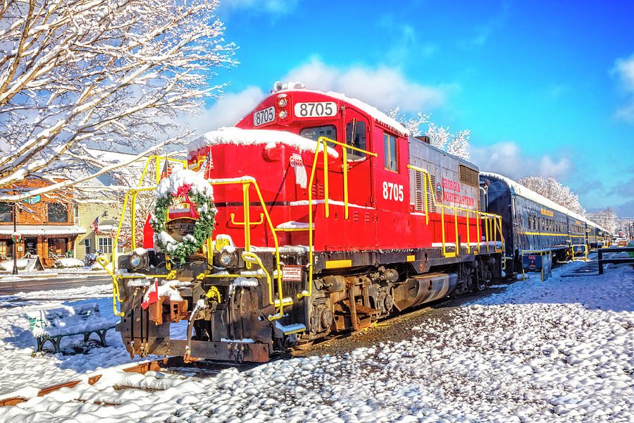 The Red Engine at Christmastime Photograph by Debra and Dave Vanderlaan