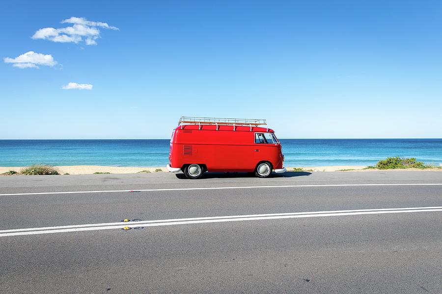 Beach Photograph - The Red Kombi by Simon Rae Beach Photograph - The Red Kombi by Simon Rae
