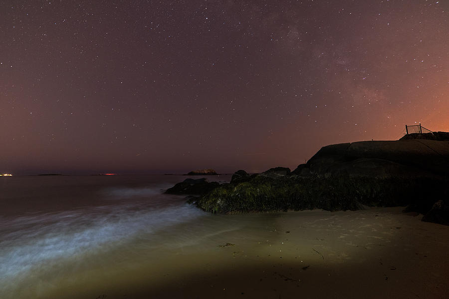 The Red Moon Rising on Singing Beach in Manchester-by-the-sea MA Milky Way Photograph by Toby McGuire