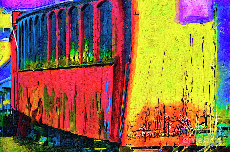 The Red Railroad Car In Fauvism Digital Art by Kirt Tisdale