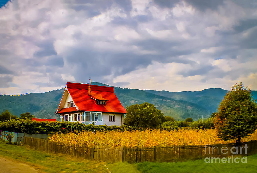 Nature Photograph - The red roof house by Claudia M Photography