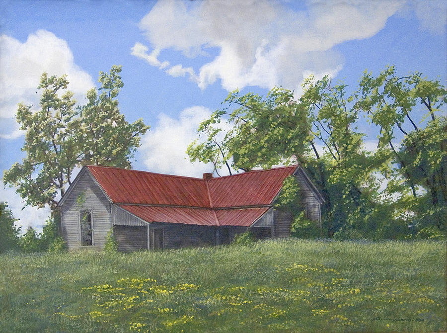 Landscape Painting - The Red Roof by Peter Muzyka