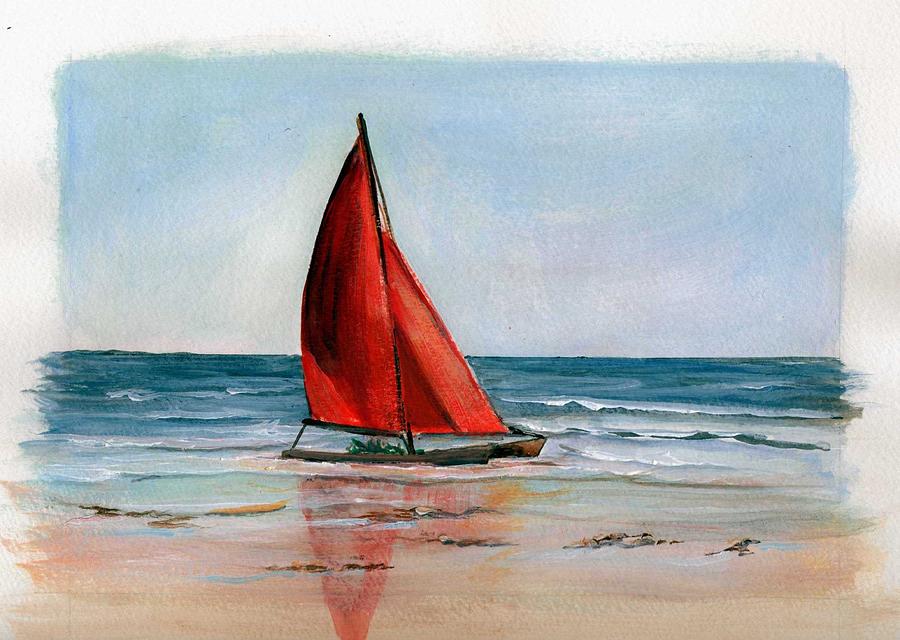 Boat Painting - The Red Sail Boat by Sue Coley