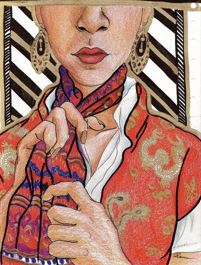 The Red Scarf Drawing by Cayla Samano