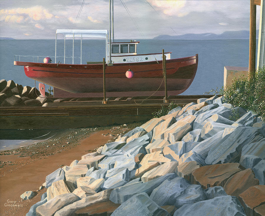 Boat Painting - The red troller revisited by Gary Giacomelli