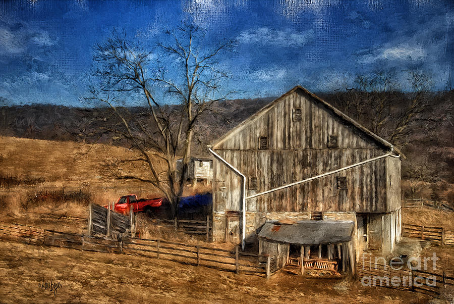 Barn Digital Art - The Red Truck By The Barn by Lois Bryan