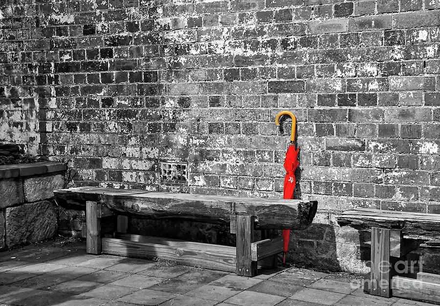 Brick Photograph - The Red Umbrella 2 by Kaye Menner