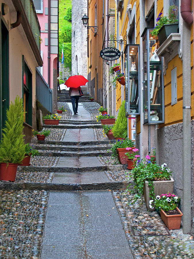 The Red Umbrella - Bellagio, Lake Como, Italy Photograph by Denise Strahm