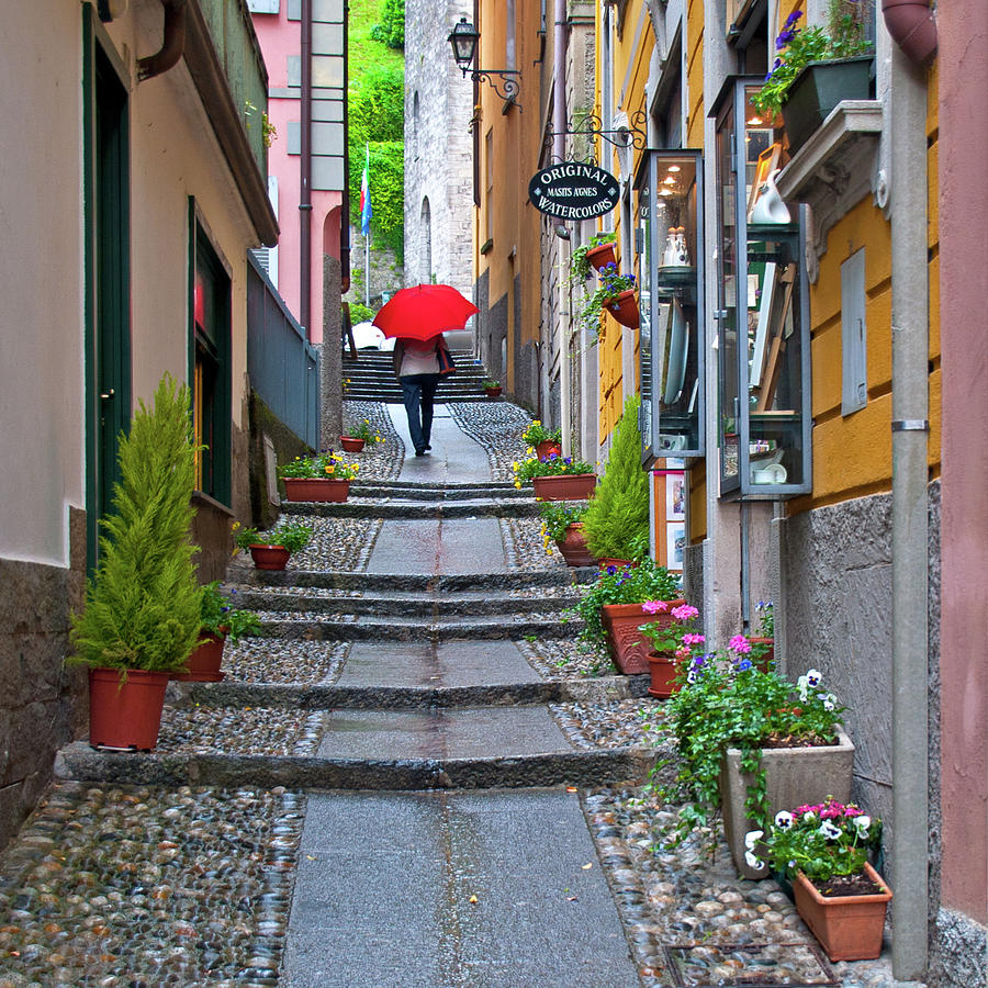 The Red Umbrella - Bellagio, Lake Como, Italy #1 Photograph by Denise Strahm