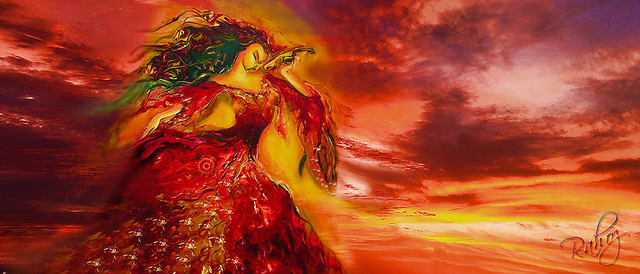 Sunset Painting - The Red Violin by Rahat Iram
