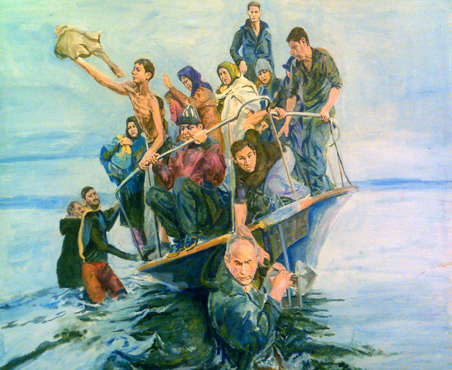 The Refugees Seek The Shore Painting by Rosanne Gartner