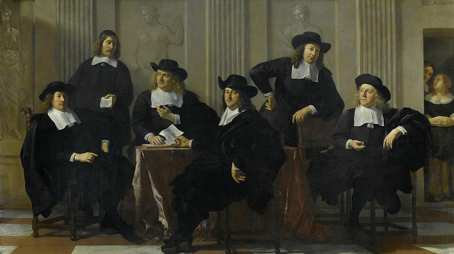 The Regents of the Spinhuis and the Nieuwe Werkhuis in Amsterdam Painting by Karel Dujardin