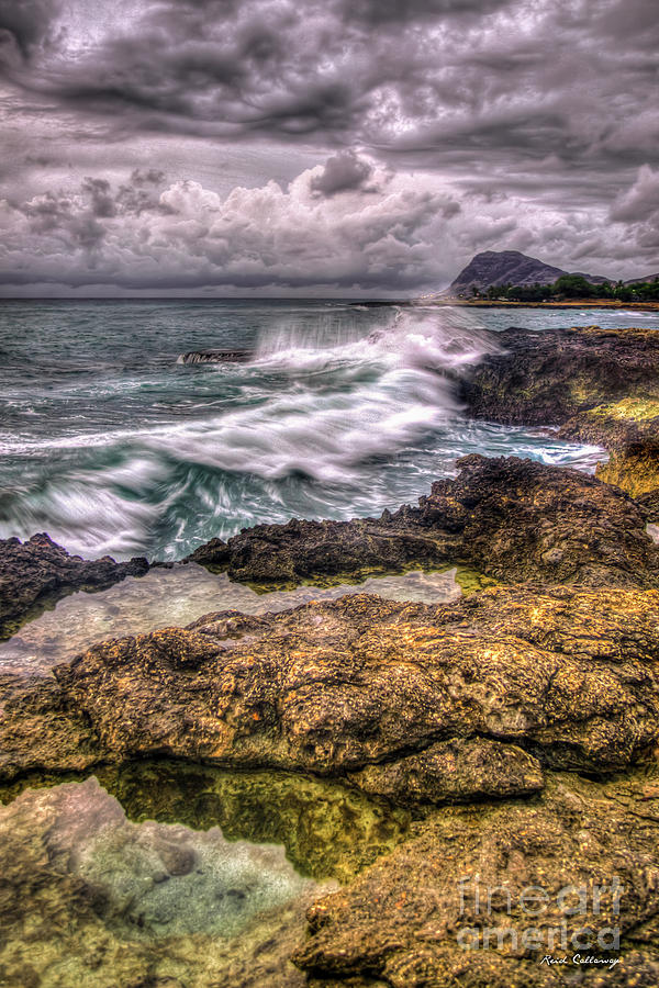 The Relentless Sea Oahu West Coast Stormy Sunset Hawaii Collection Art Photograph by Reid Callaway