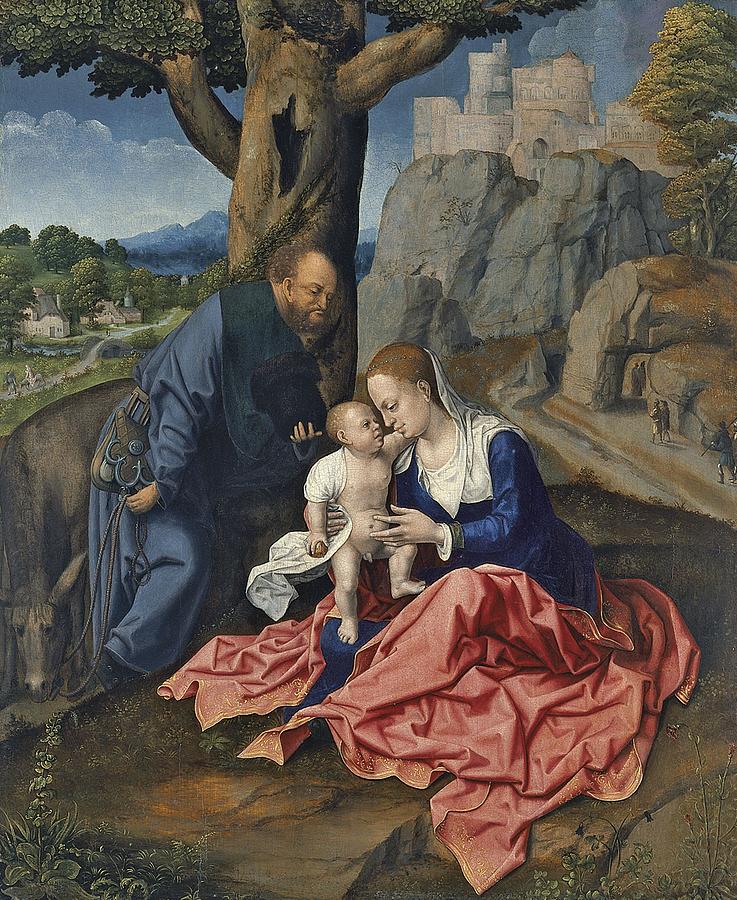 The Rest on the Flight into Egypt ca. 1515 by Bernaert van Orley Painting by Celestial Images