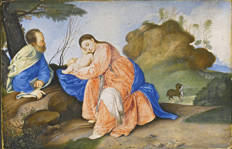 Madonna Drawing - The Rest on the Flight into Egypt by Peter Oliver